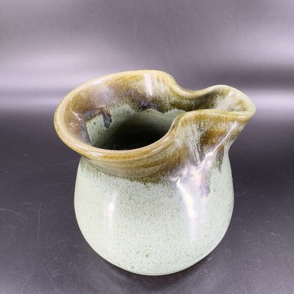 Hand Made Studio Art Pottery Pitcher Carafe Handles Artist Signed Pottery Green - Picture 15 of 16